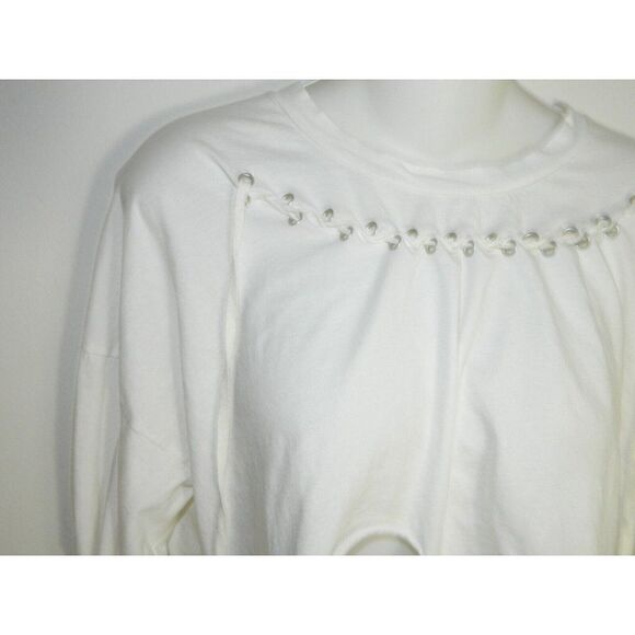 POL Clothing Shirt‎ White Cropped Distressed Beaded Strings Tank Top - Picture 4 of 8